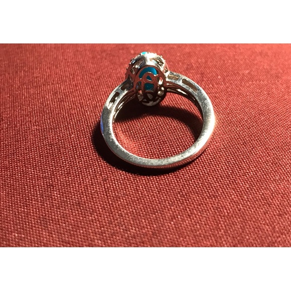Sterling Silver Oval Turquoise CZ Ring Size 6 - Picture 13 of 14